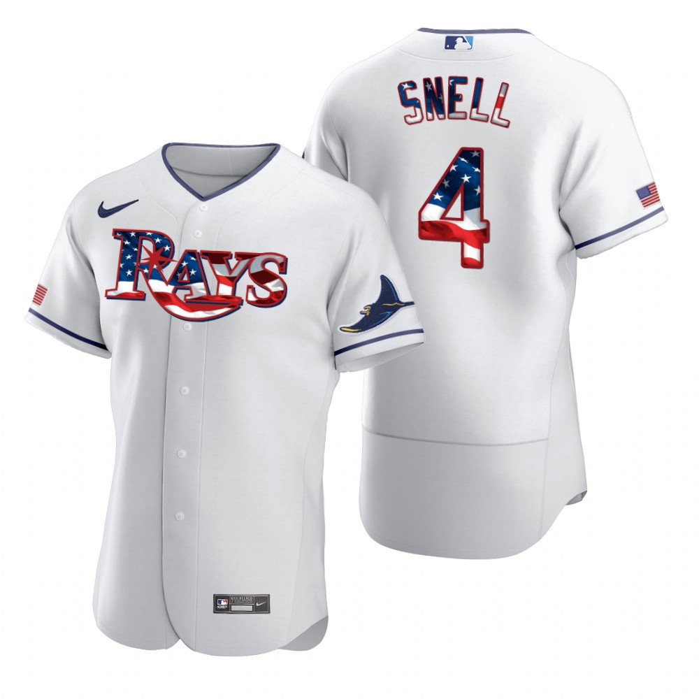 Tampa Bay Rays 4 Blake Snell Men Nike White Fluttering USA Flag Limited Edition Authentic MLB Jersey